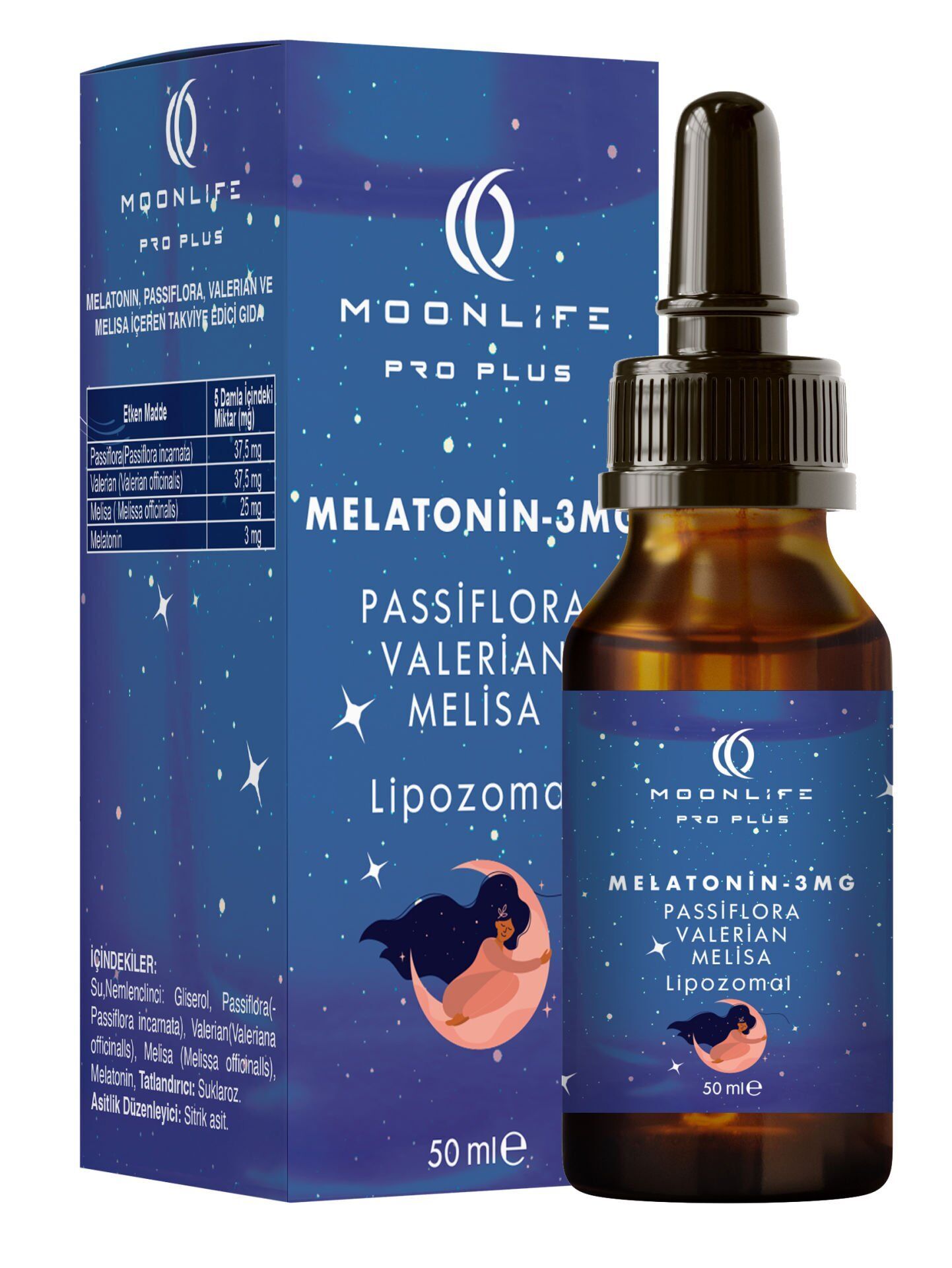 Moon Life Melatonin Passiflora Melisa Valerian Lipozomal Damla 3mg 50ml