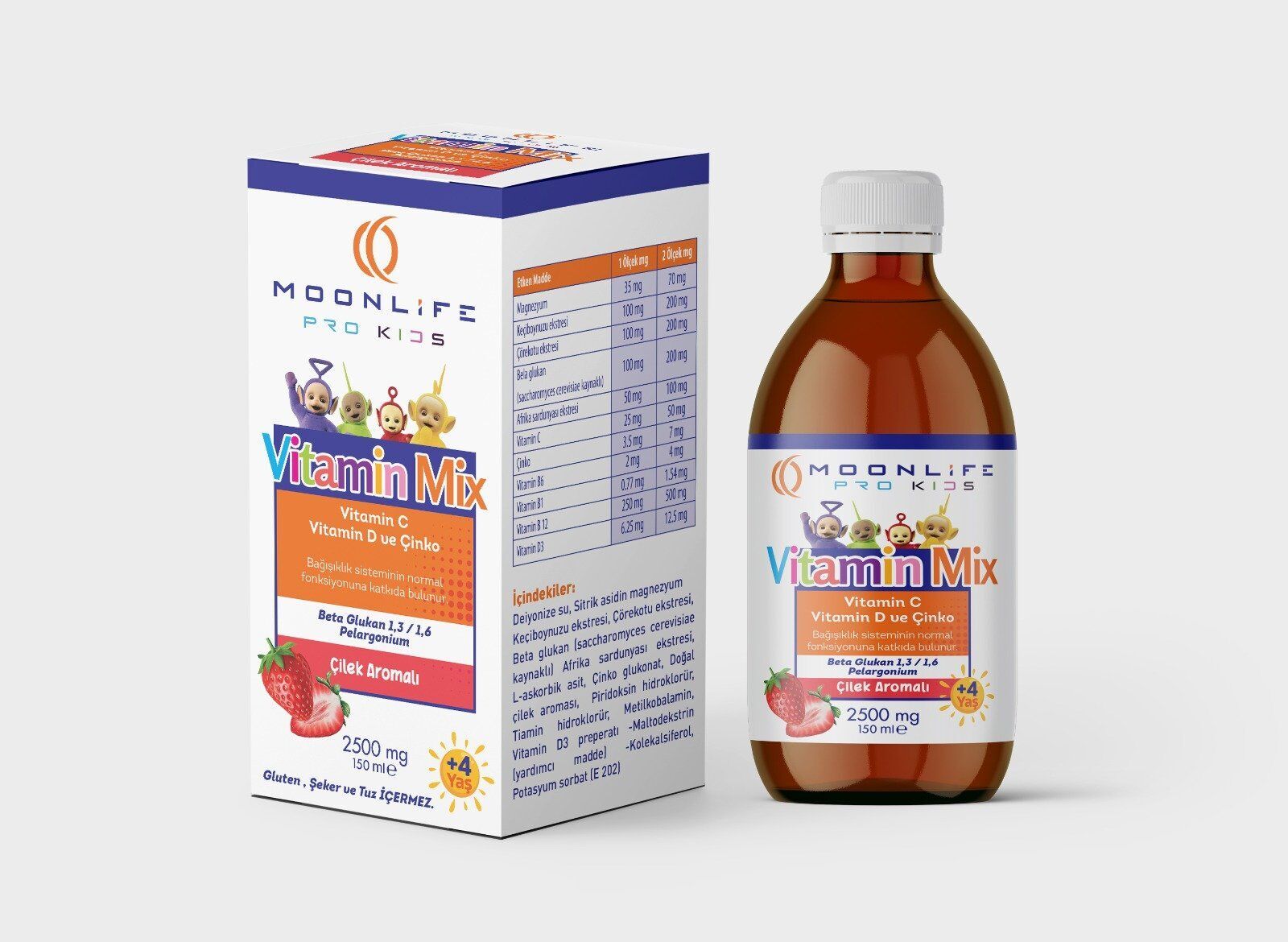 Moon Life Vit C ve D-Çinko-Beta Glukan Çilek Aromalı ( Lipozomal )150 ml