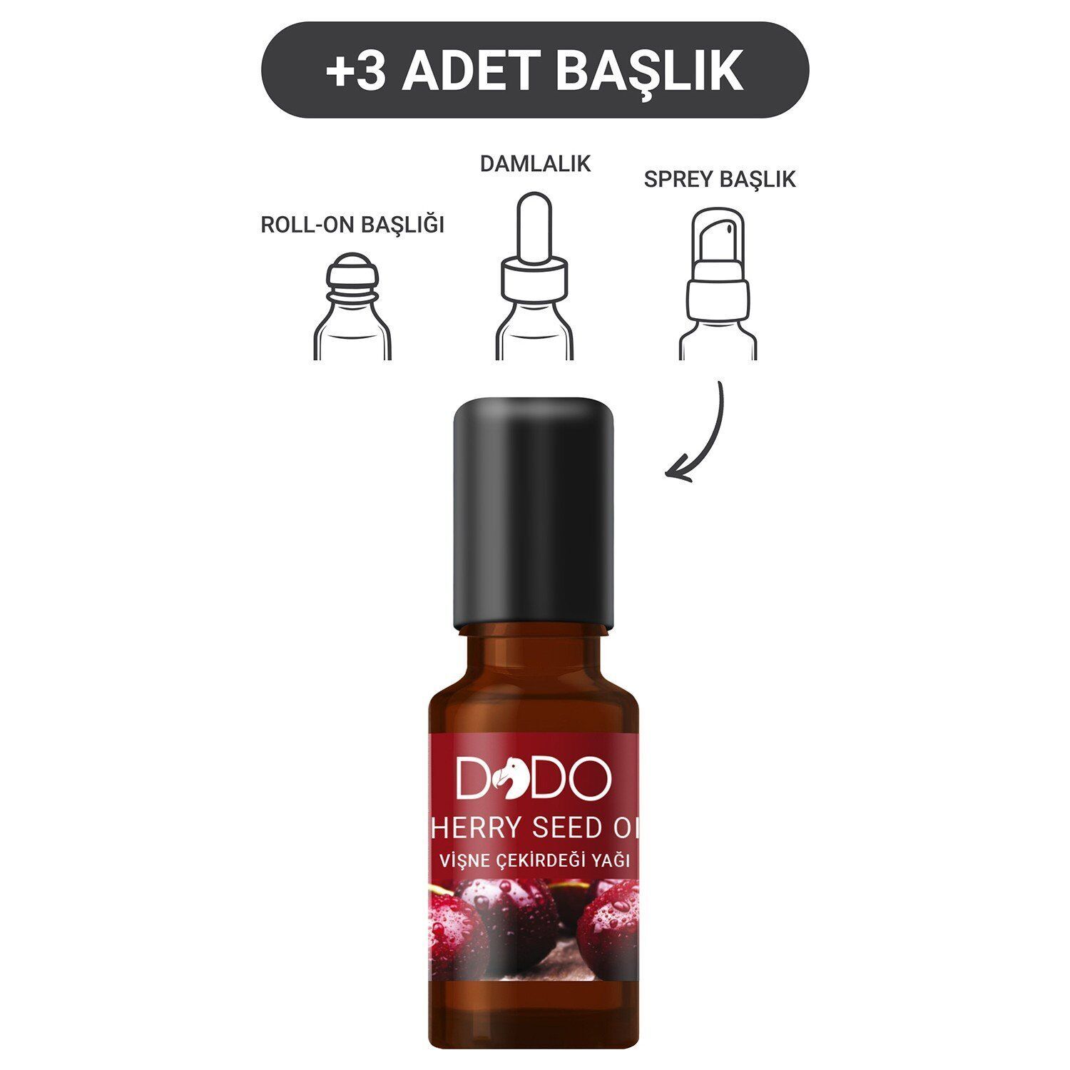 Dodo Vişne Çekirdeği Yağı 15 ml (Sprey-Roll On-Damla-3 Başlık)