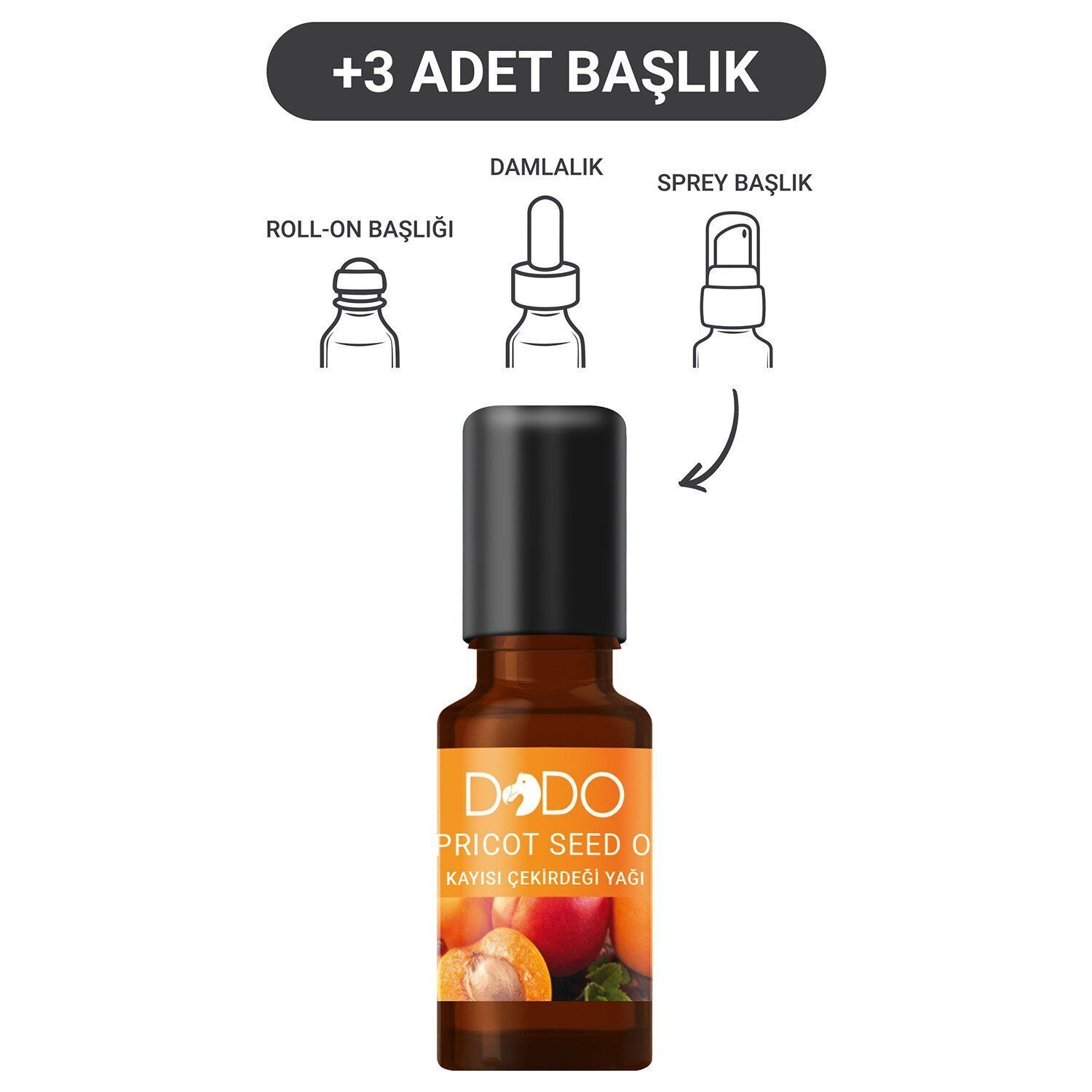 Dodo Kayısı Çekirdeği Yağı 15 ml (Sprey-Roll On-Damla-3 Başlık)